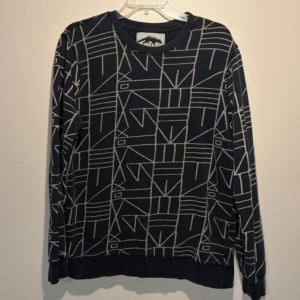 Character Hero Urban Outfitters Geometric Print Dark Blue White Sweatshirt SZ L